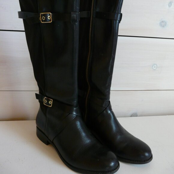Women's Cole Haan Grand Os Leather and Fabric Black Knee High 7 - Picture 3 of 9